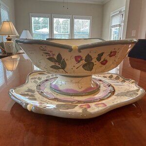 Partylite Strawberry Fields Platter and Pedestal Bowl